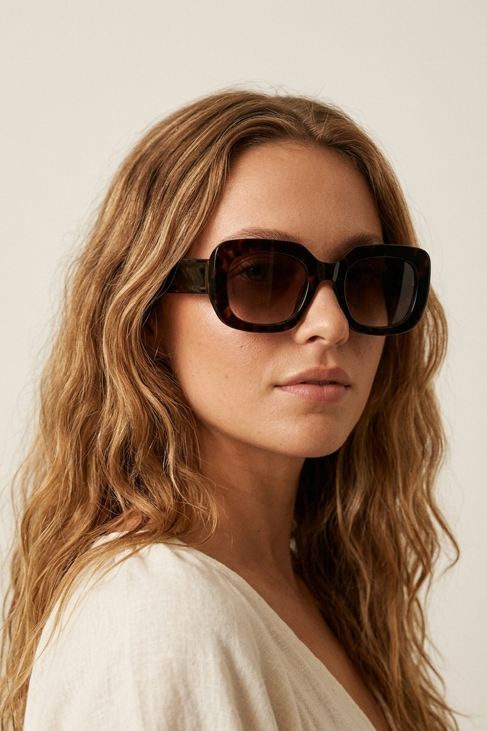 Black Tortoiseshell Acetate Square Frame Oversized Sunglasses