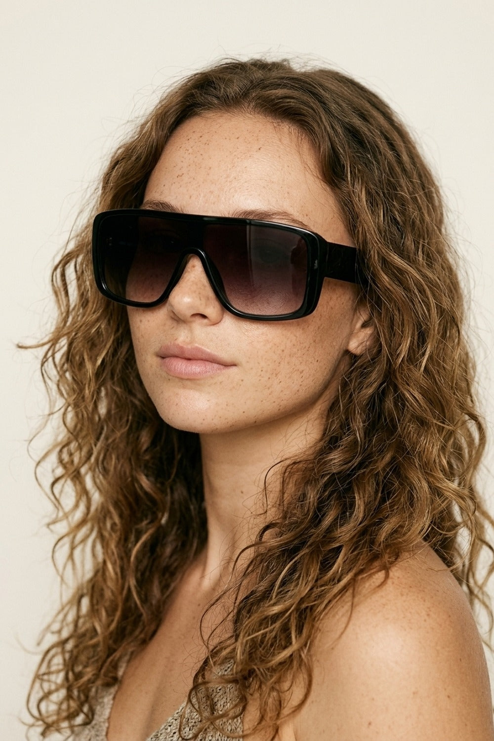 Black Oversize Shield Frame Gradient Lens Sunglasses