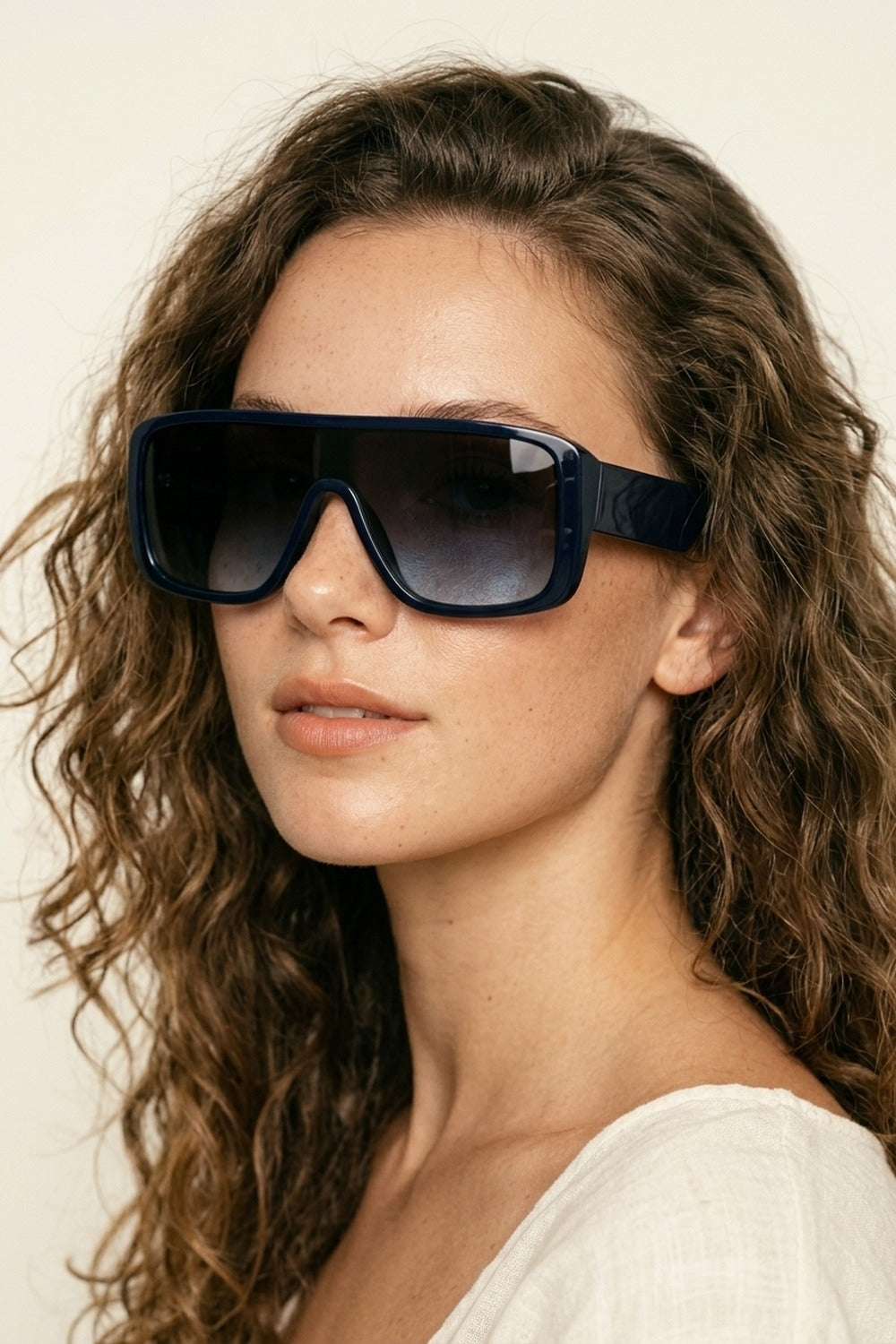 Navy Oversize Square Frame Gradient Lens Shield Sunglasses