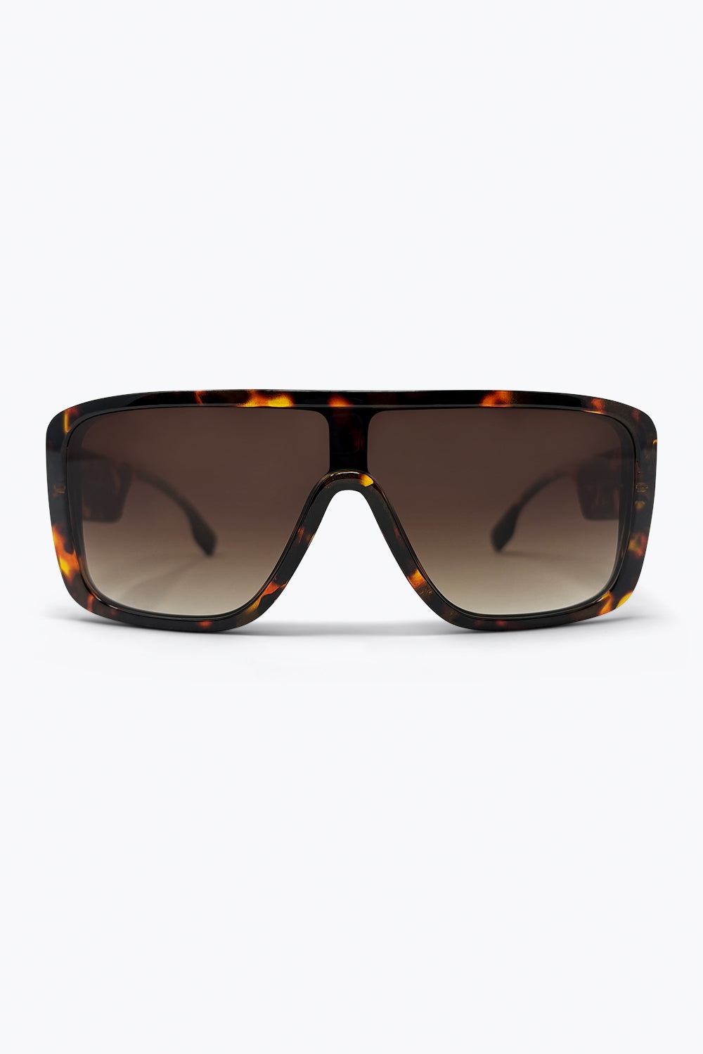 Brown Tortoise Shell Acetate Wide Shield Frame Sunglasses