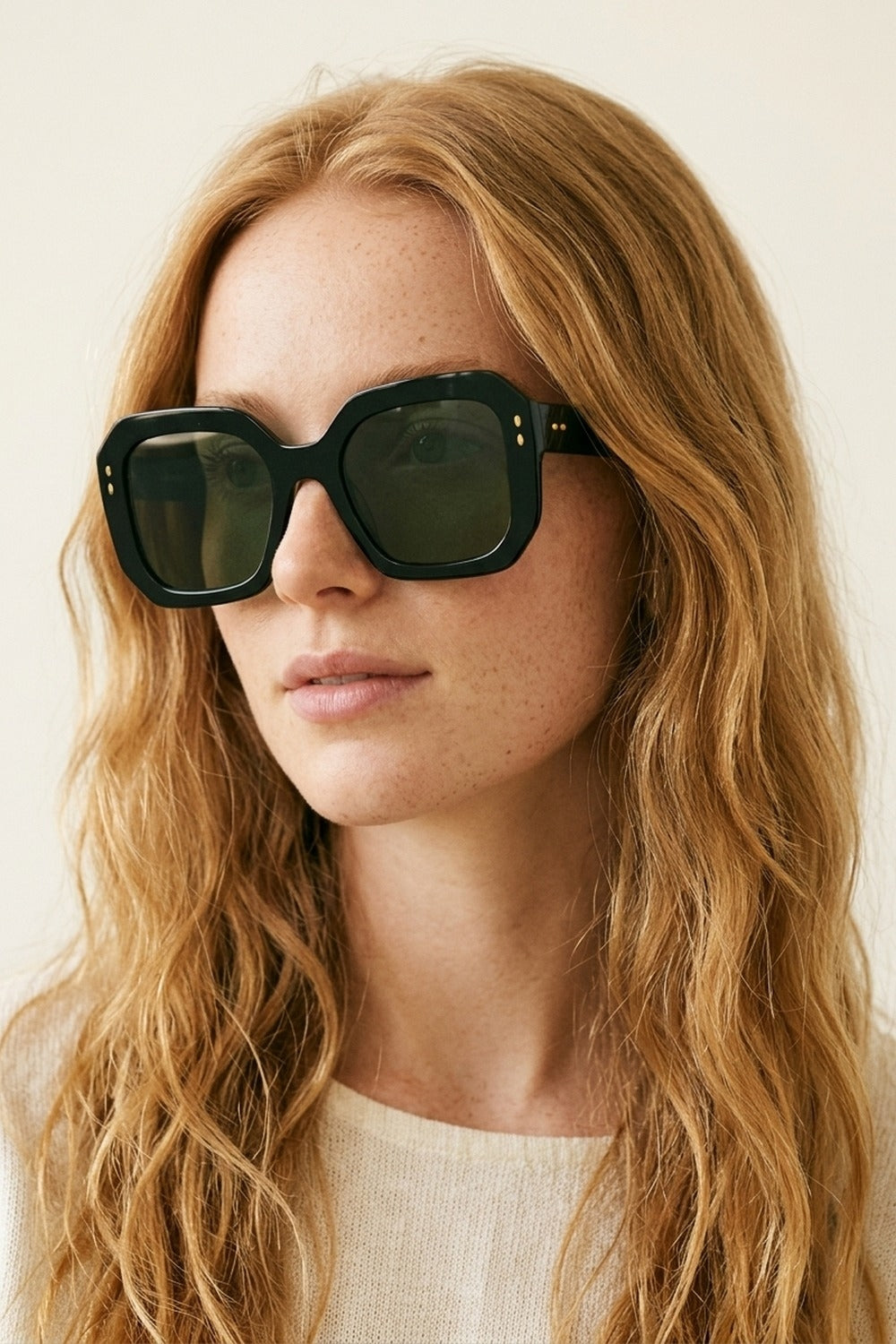 Black Geometric Acetate Gold Stud Oversize Square Sunglasses