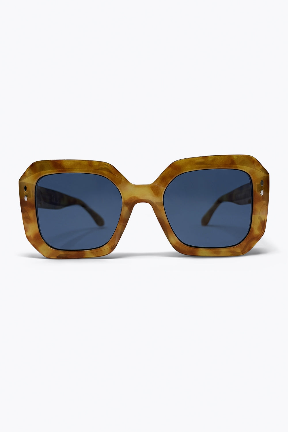 Brown Tortoiseshell Square Frame Oversize Blue Lens Sunglasses