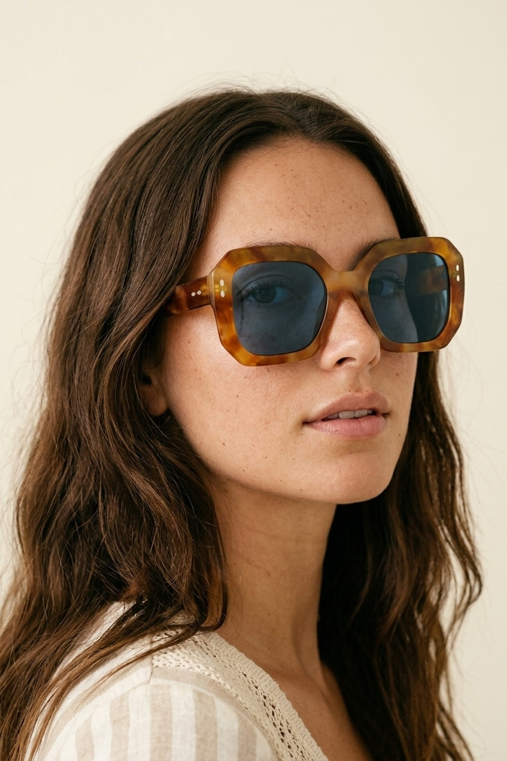 Brown Tortoiseshell Square Frame Oversize Blue Lens Sunglasses