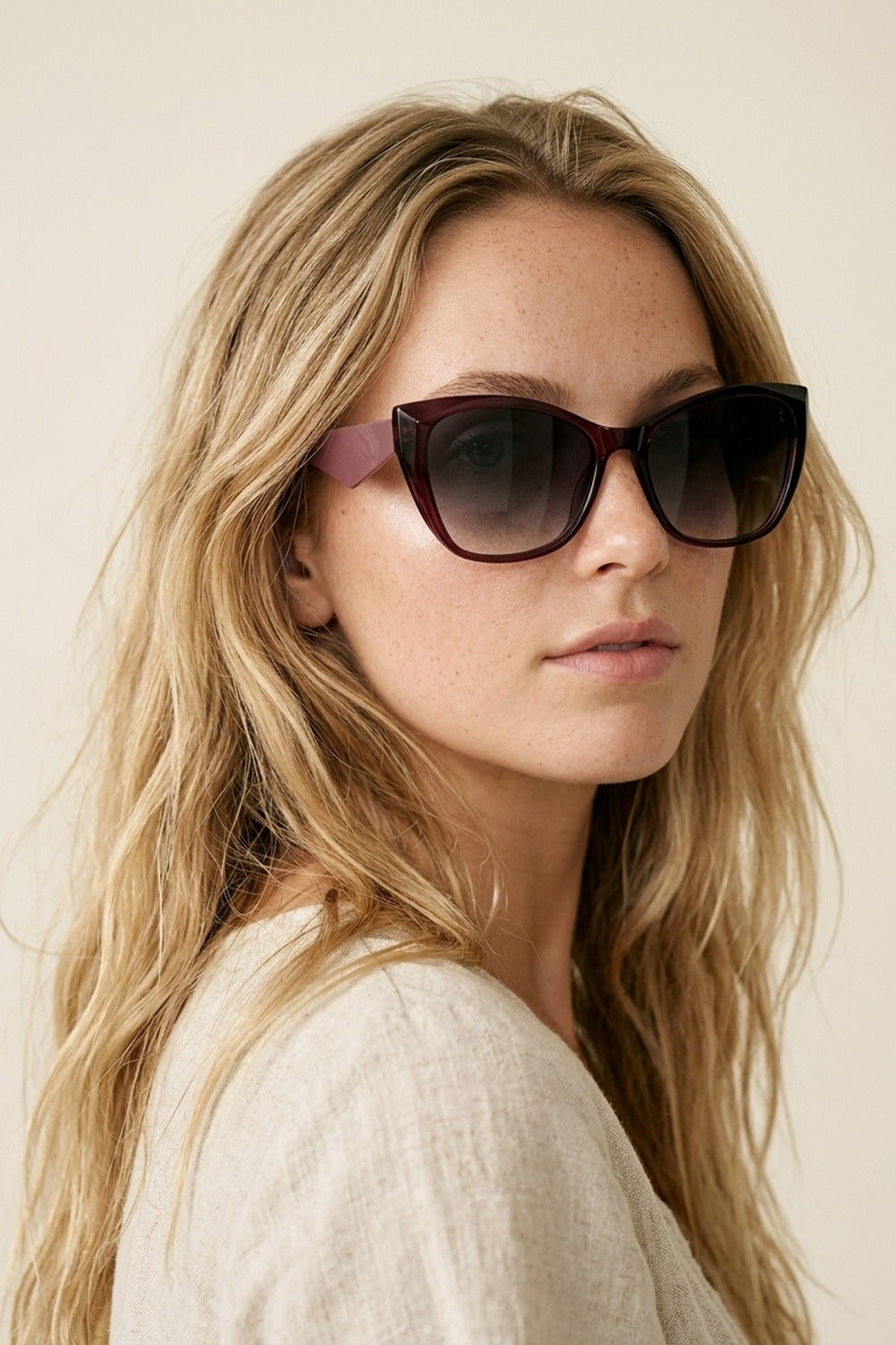 Burgundy Gradient Lens Cat Eye Frame Oversize Sunglasses