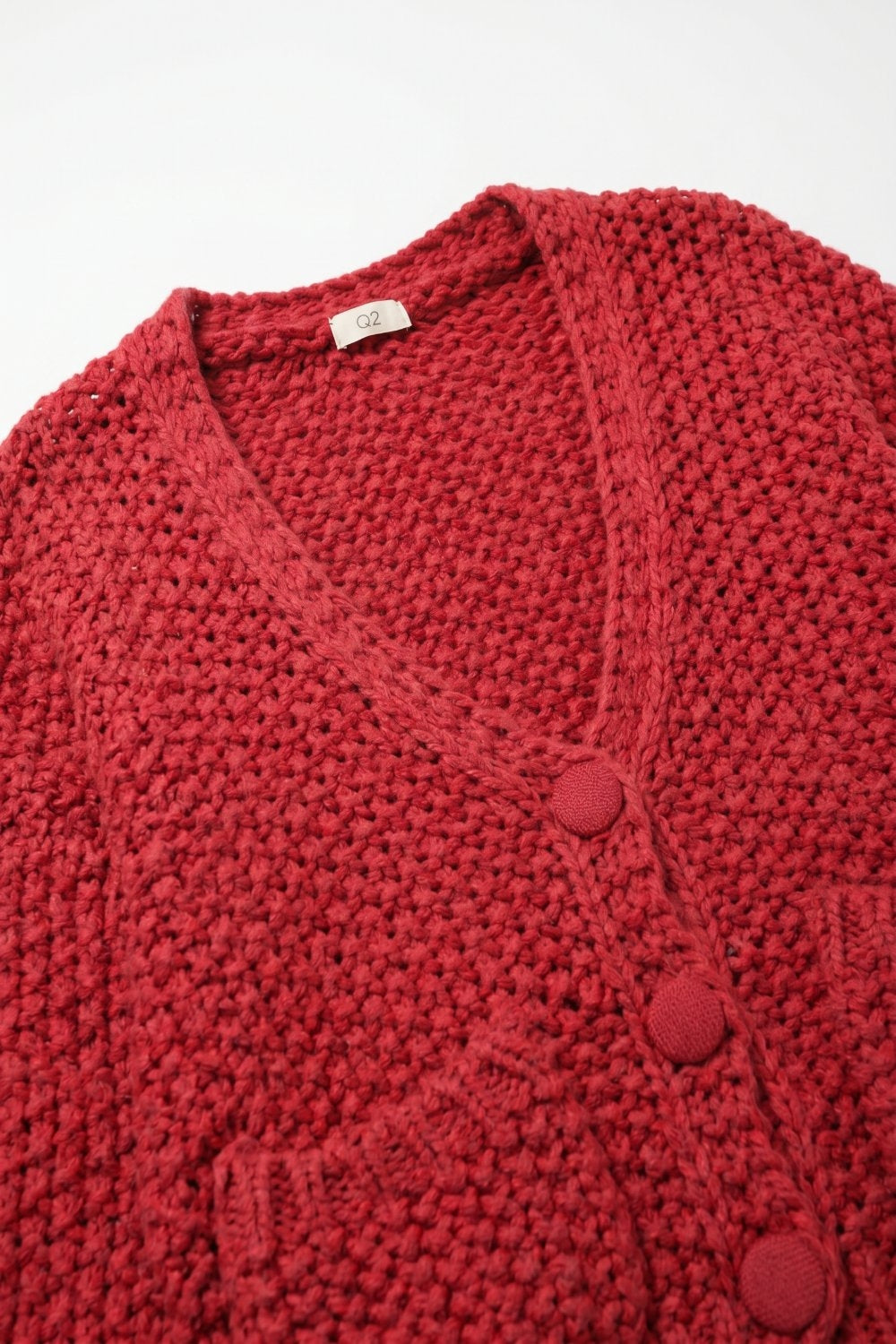 burgundy Chunky Knit Textured Button Front Cardigan - Cardigans