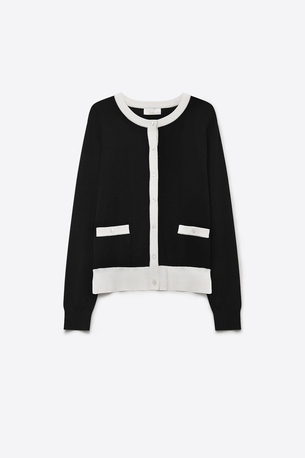 Fine Knit Contrast Trim Regular Fit Cardigan in black color