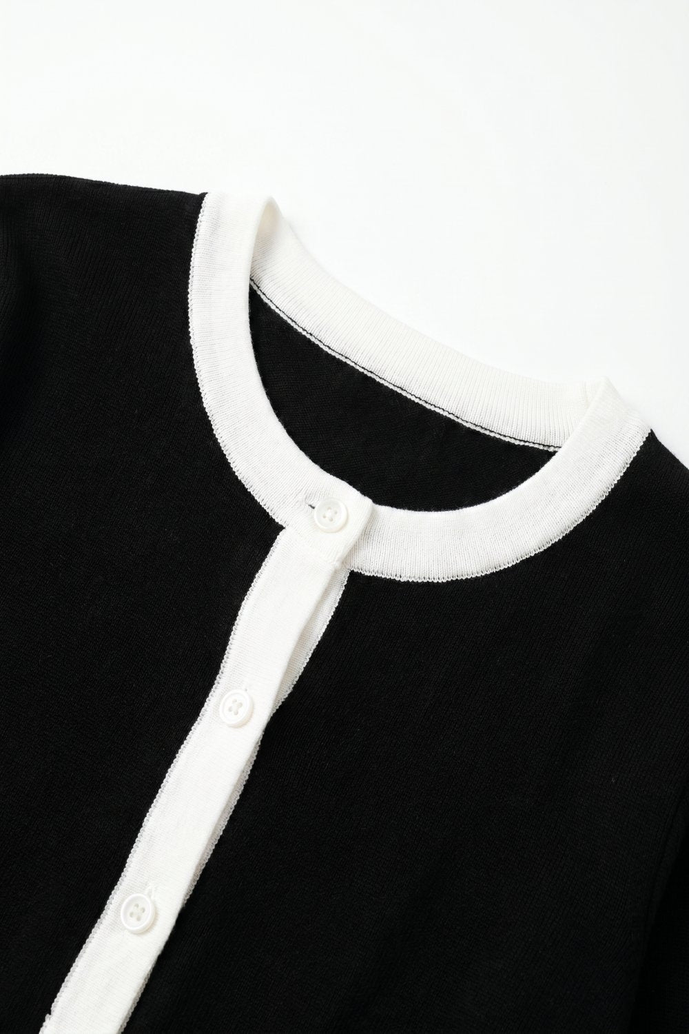Fine Knit Contrast Trim Regular Fit Cardigan in black color