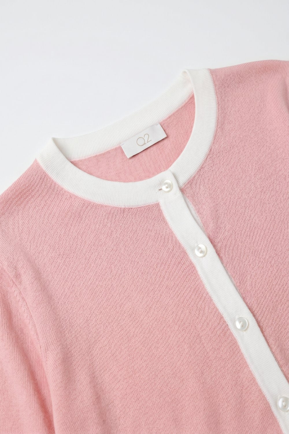 Fine Knit Contrast Trim Cardigan old pink color