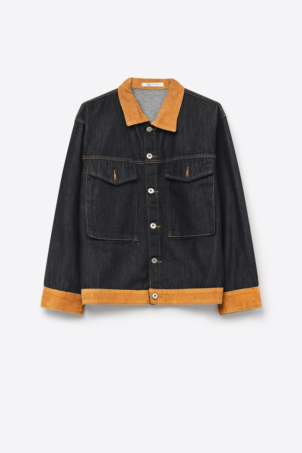 Denim Blue Rigid Denim Corduroy Collar Button Front relaxed Fit Jacket