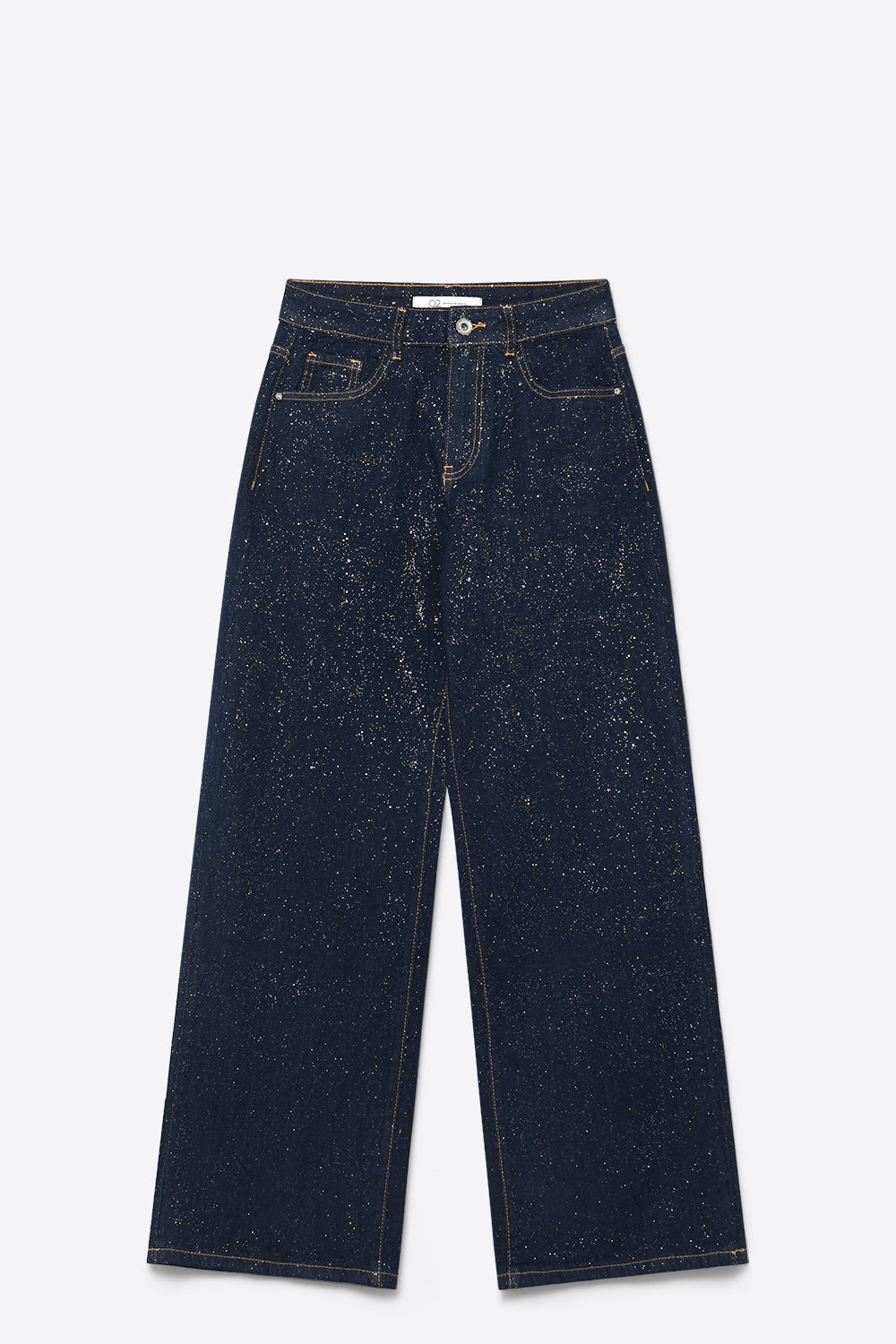 Dark Blue Wide Leg Jeans with glitter on the front - Jeans