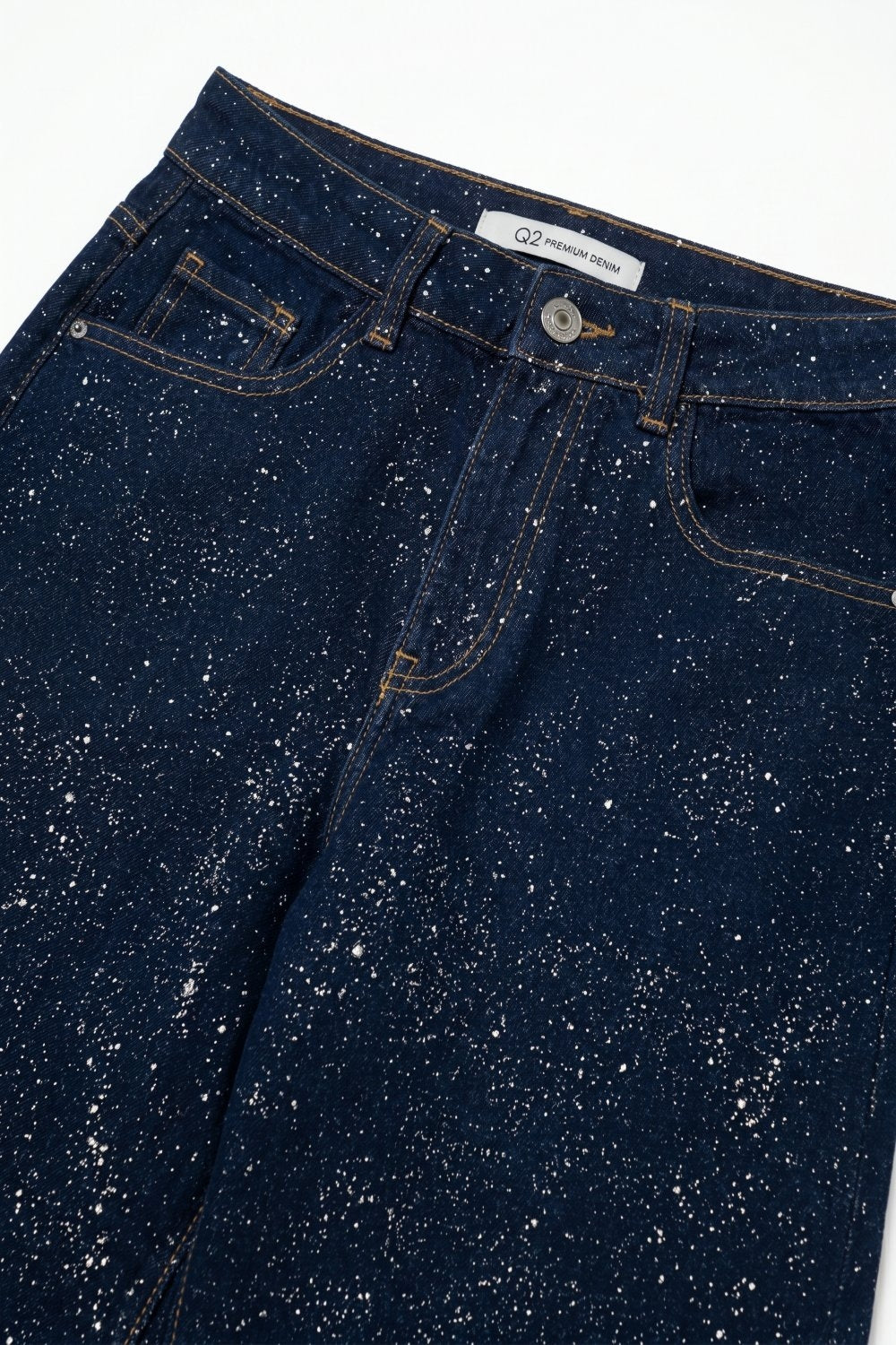 Dark Blue Wide Leg Jeans with glitter on the front - Jeans