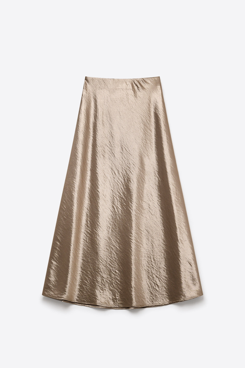 Beige shiny Satin Bias Cut Midi Length Skirt - Skirts