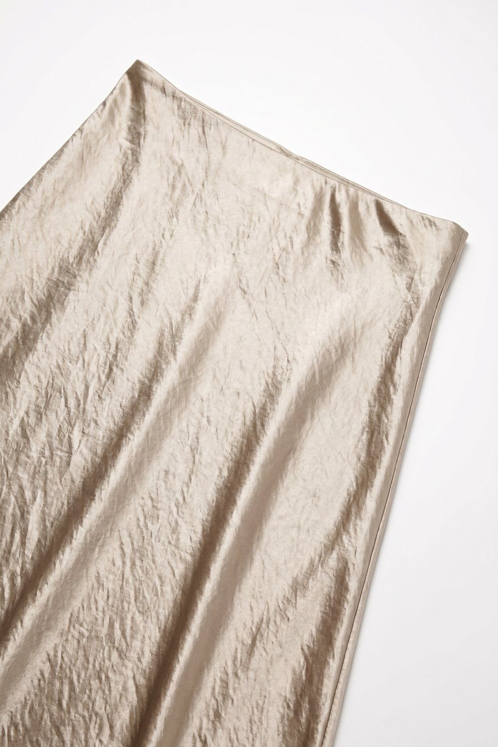 Beige shiny Satin Bias Cut Midi Length Skirt - Skirts