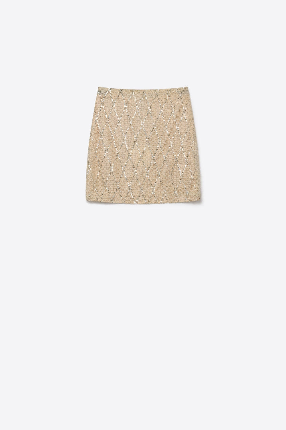 Beige Sequin Diamond Mesh Mini Skirt - Skirts