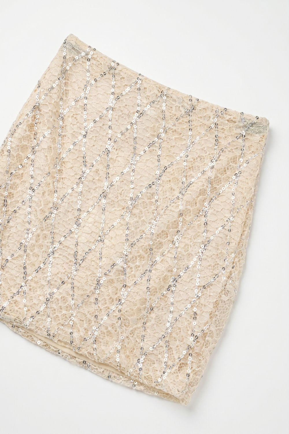 Beige Sequin Diamond Mesh Mini Skirt - Skirts