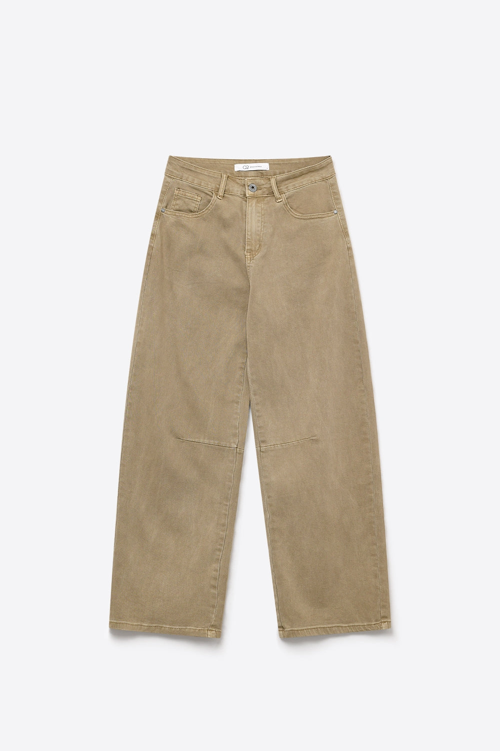 Beige Soft Stretch Denim Wide Leg Jeans with seam at the knee - Coloured Jeans