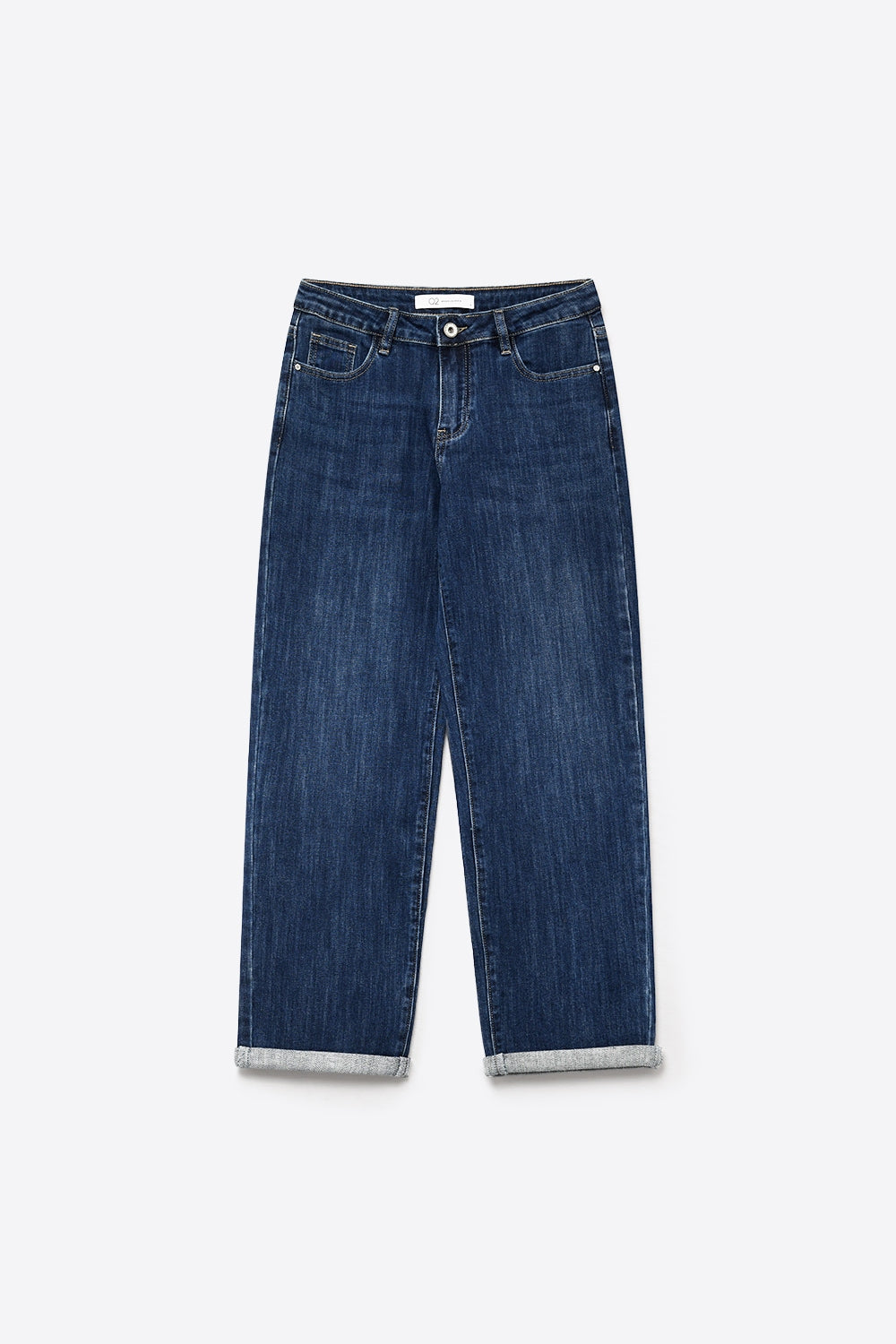 Blue Dark Wash mom jeans with Wide Leg and ankle length - Denim
