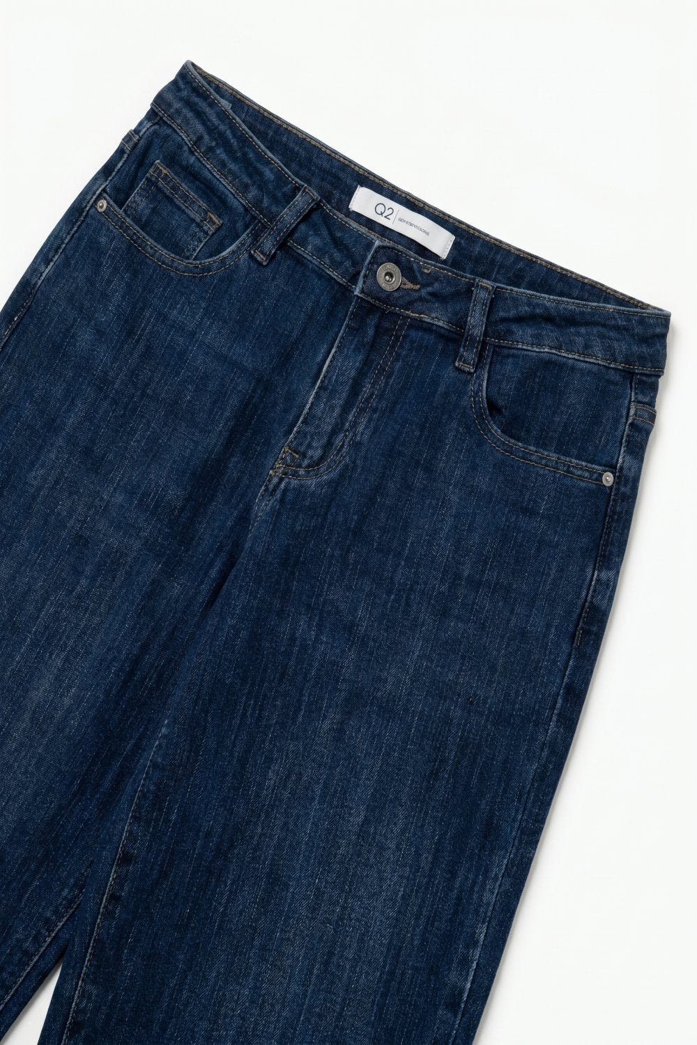 Blue Dark Wash mom jeans with Wide Leg and ankle length - Denim