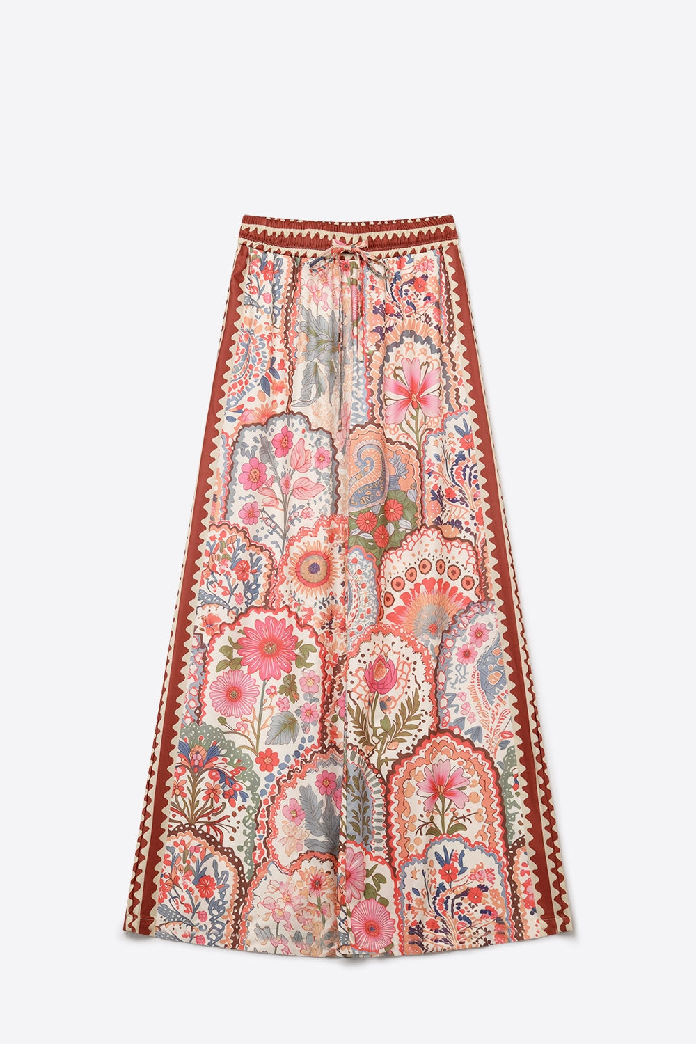 Multicolor Floral Print Lightweight Woven Fabric pants with Waist Wide - trousers