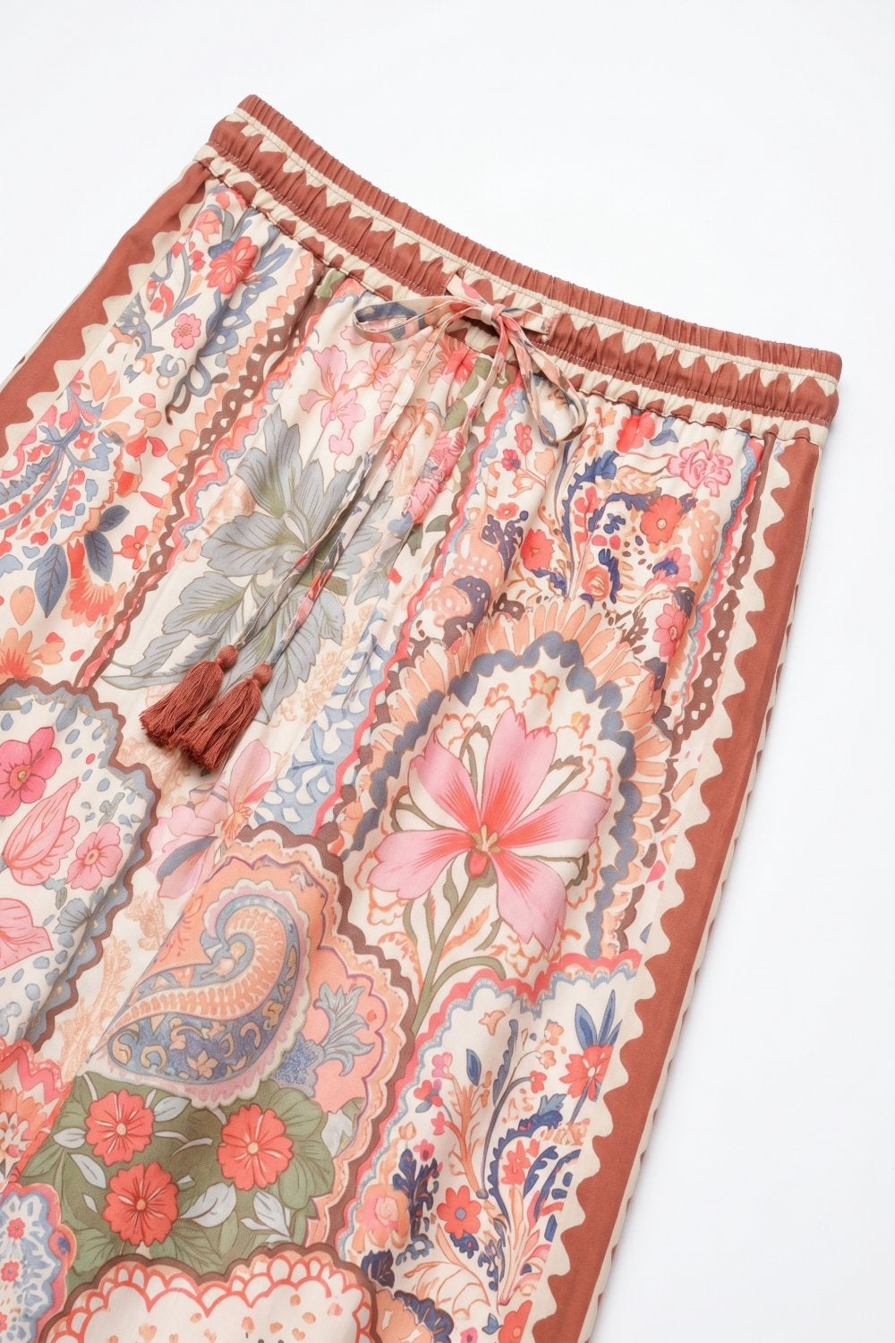 Multicolor Floral Print Lightweight Woven Fabric pants with Waist Wide - trousers