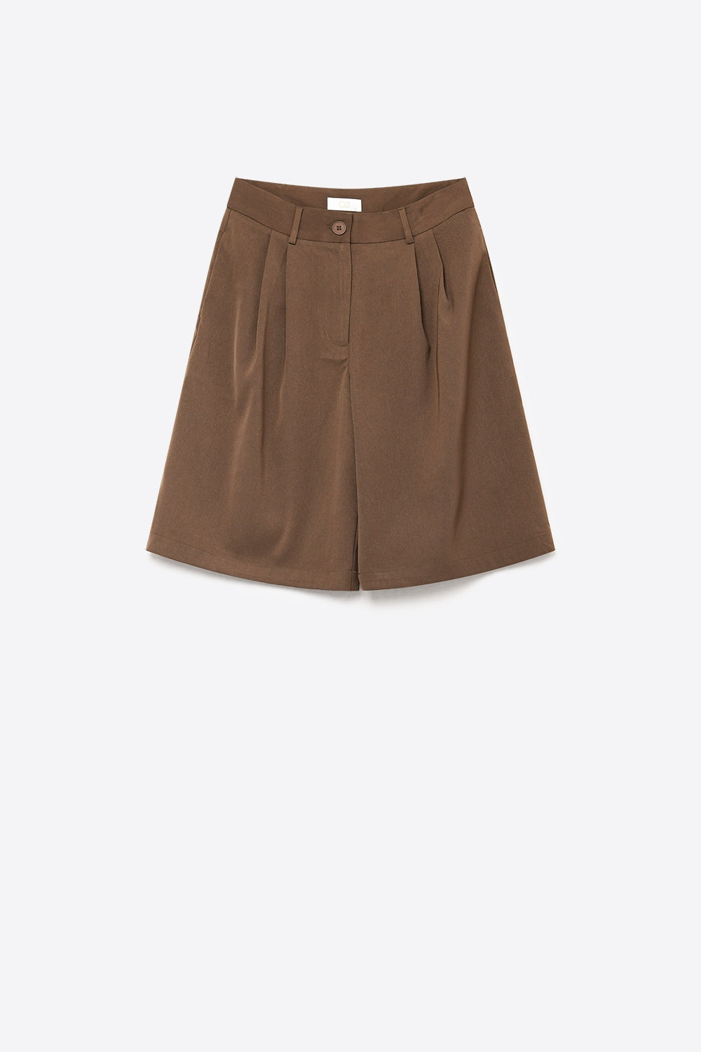 brown Pleated Bermuda Shorts with Knee-Length and Tailored Fit - trousers