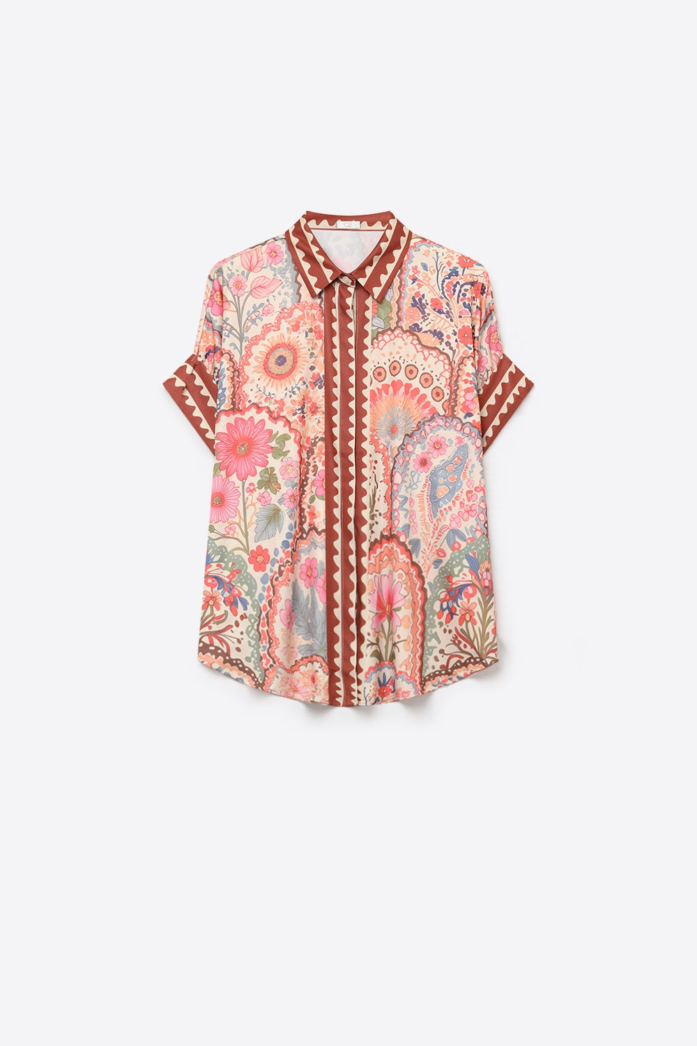 Multicolor Floral Print Lightweight facric Contrast Trim Shirt - Shirts