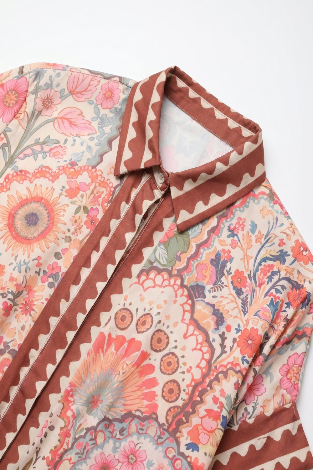 Multicolor Floral Print Lightweight facric Contrast Trim Shirt - Shirts