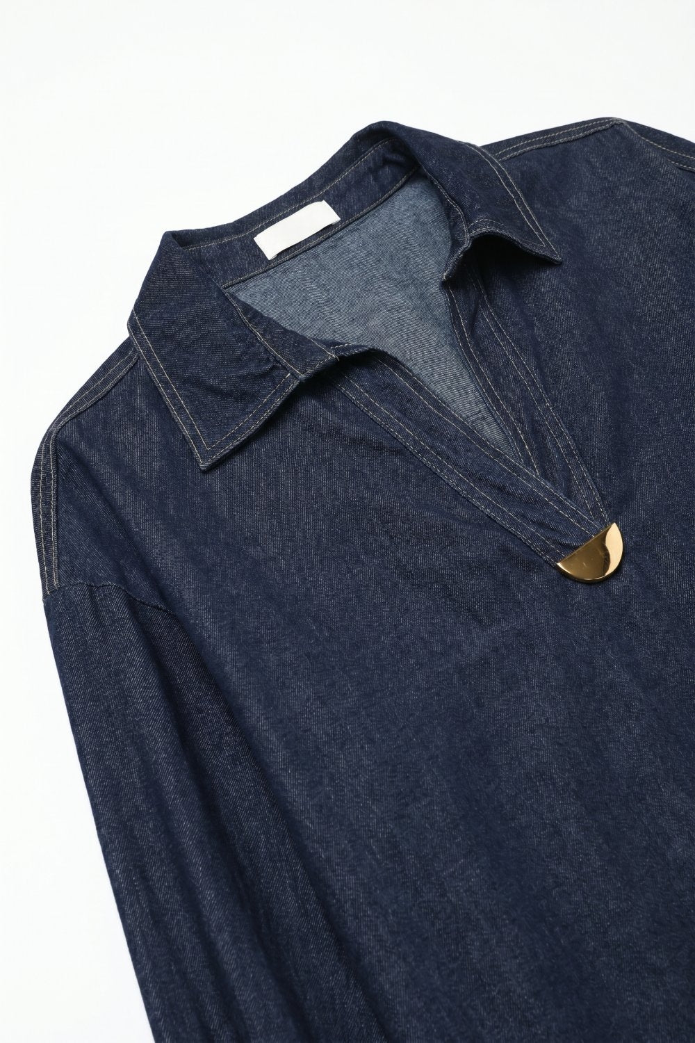 Gold Trim V-Neck Shirt in lightweight denim fabric - Shirts