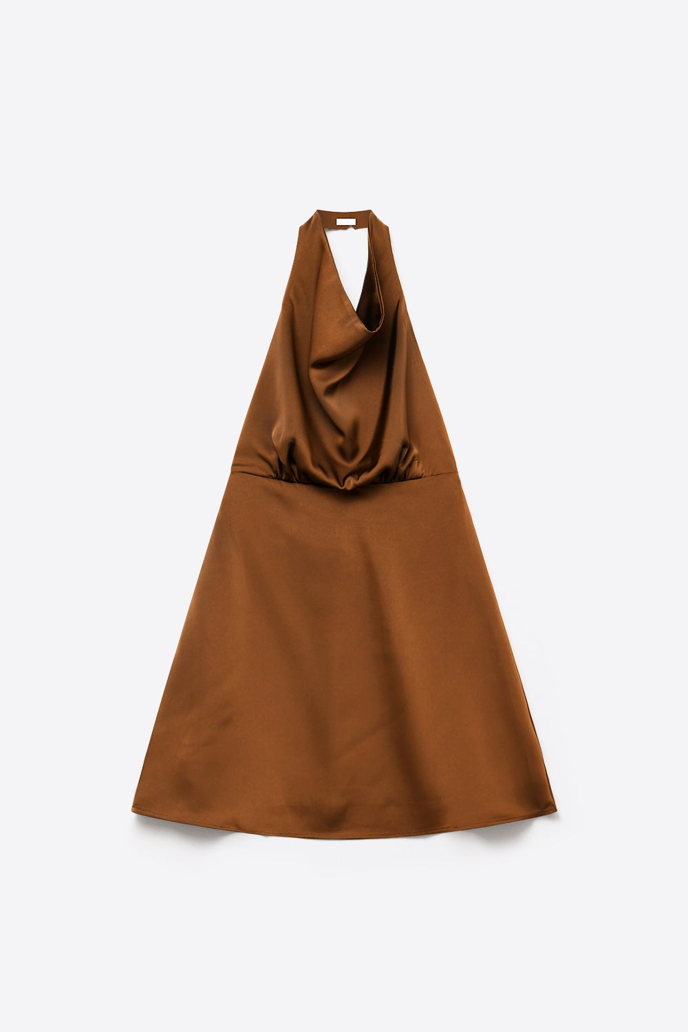 Brown Satin Cowl Neck Halter A-Line mini Dress with open back - dress
