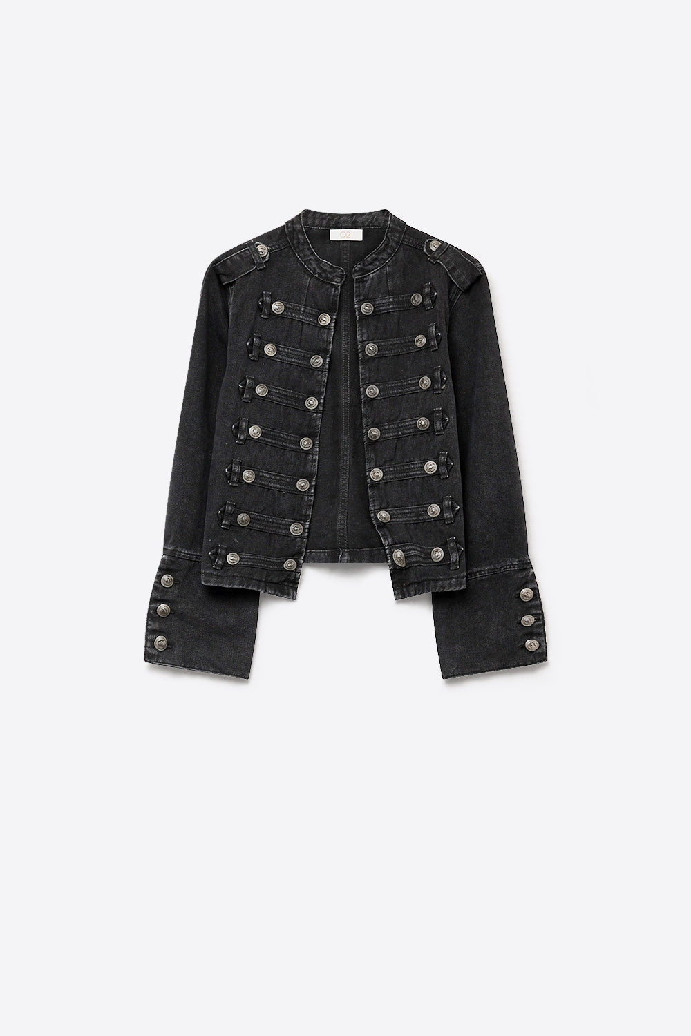 Black wash Officer Denim Jacket with Decorative Buttons