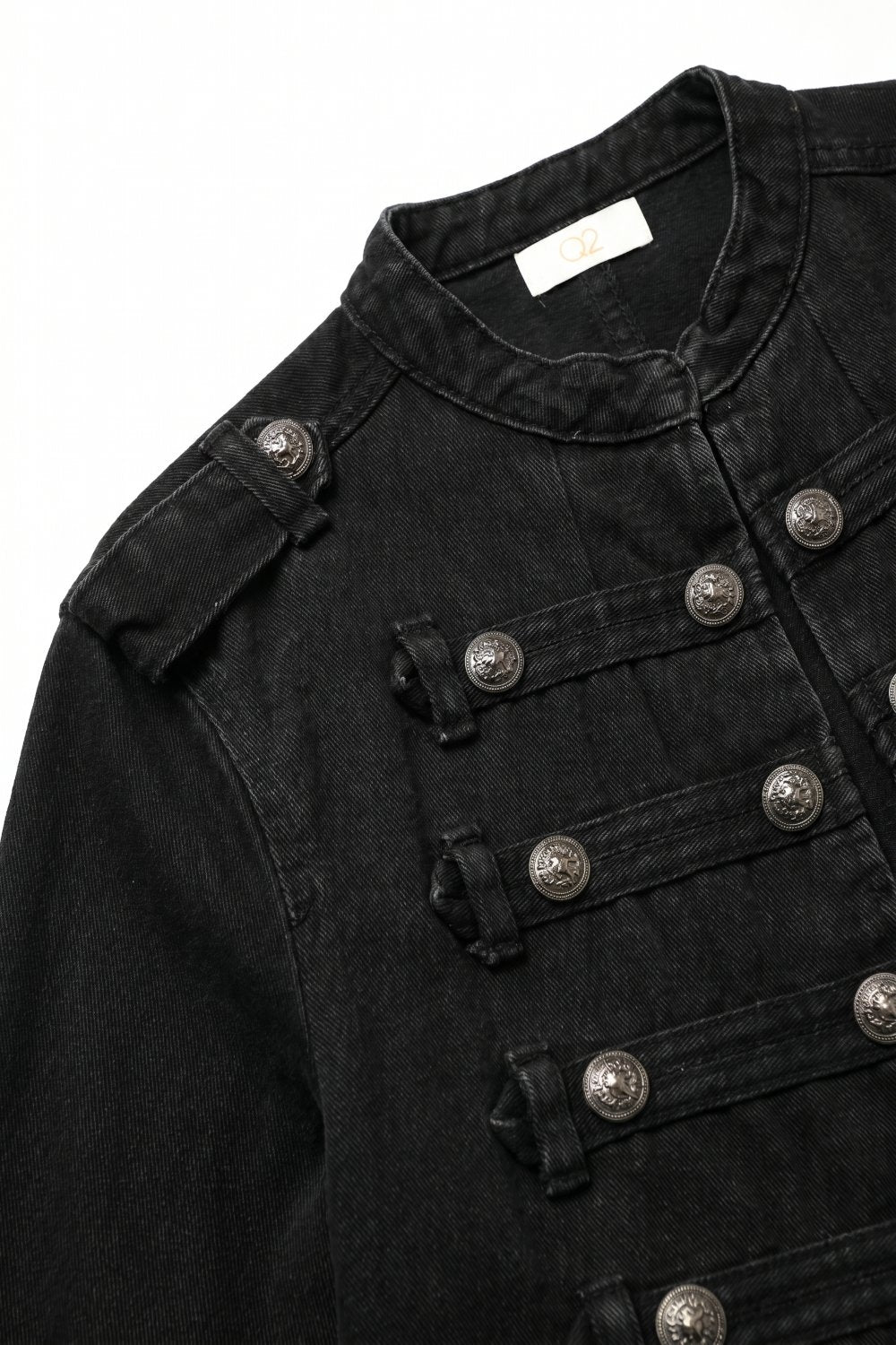 Black wash Officer Denim Jacket with Decorative Buttons