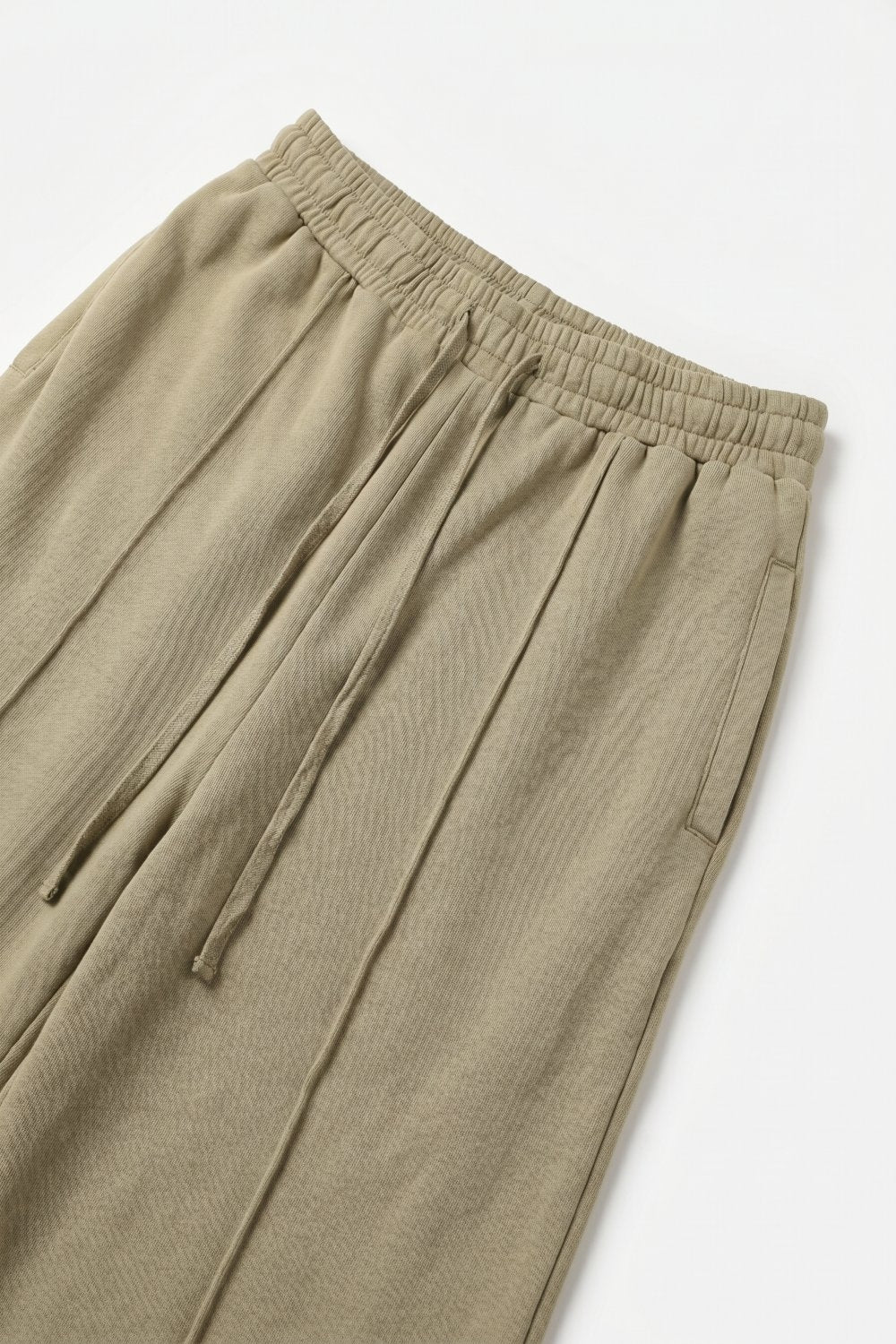 Khaki Cotton Wide Leg Elastic Waist Relaxed Fit Pants - trousers