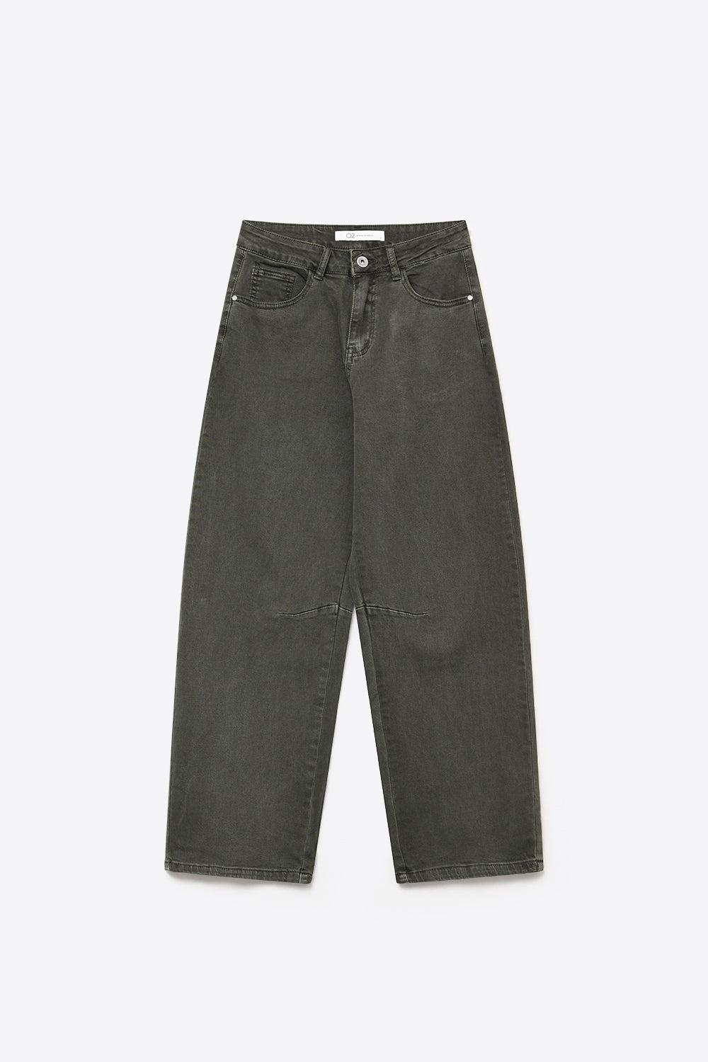 khaki Vintage Wash Denim Wide Leg Jeans with seam at the knee - Coloured Jeans