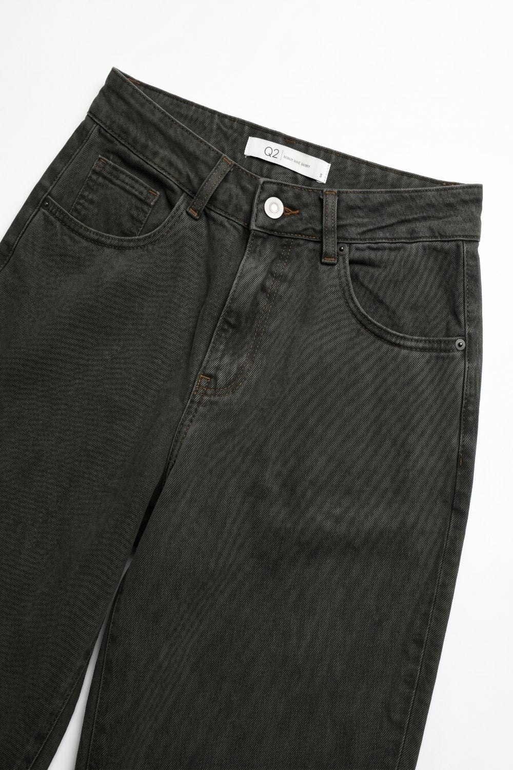 khaki Vintage Wash Denim Wide Leg Jeans with seam at the knee - Coloured Jeans
