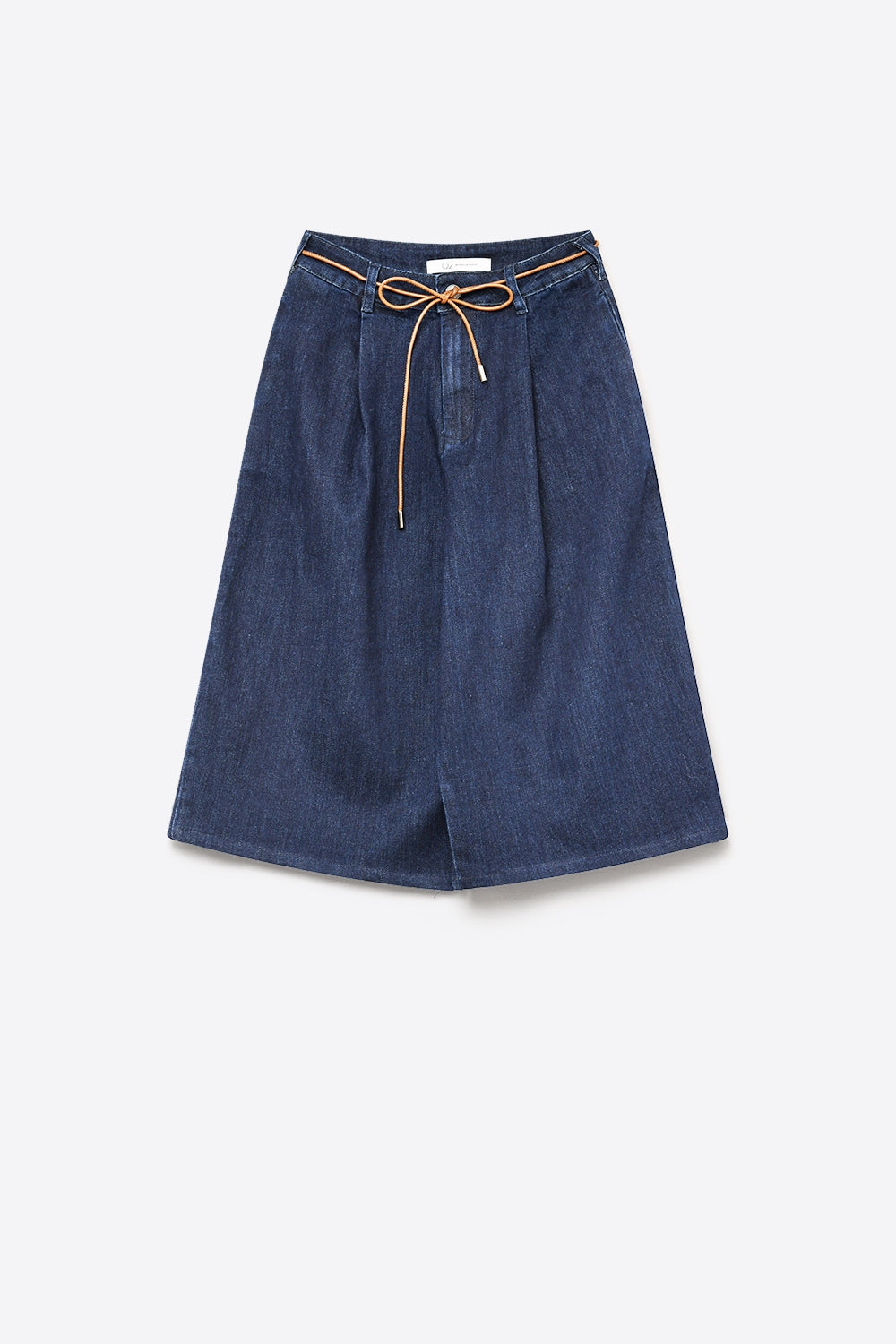 Wide-Leg Mid-Calf Denim Culottes with Tie Belt - trousers