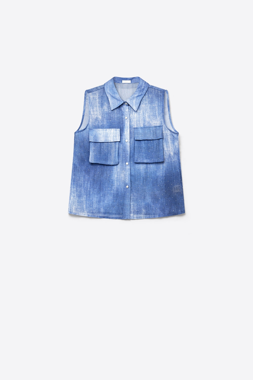Blue Tie-Dye Sleeveless Shirt with embellished Rhinestone - Shirts