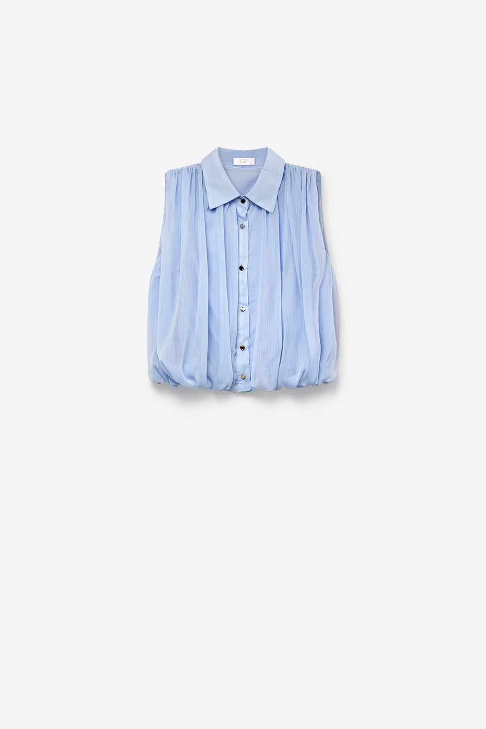 Sleeveless pleated blouse in light blue chiffon with buttons on the front regular fit - Shirts