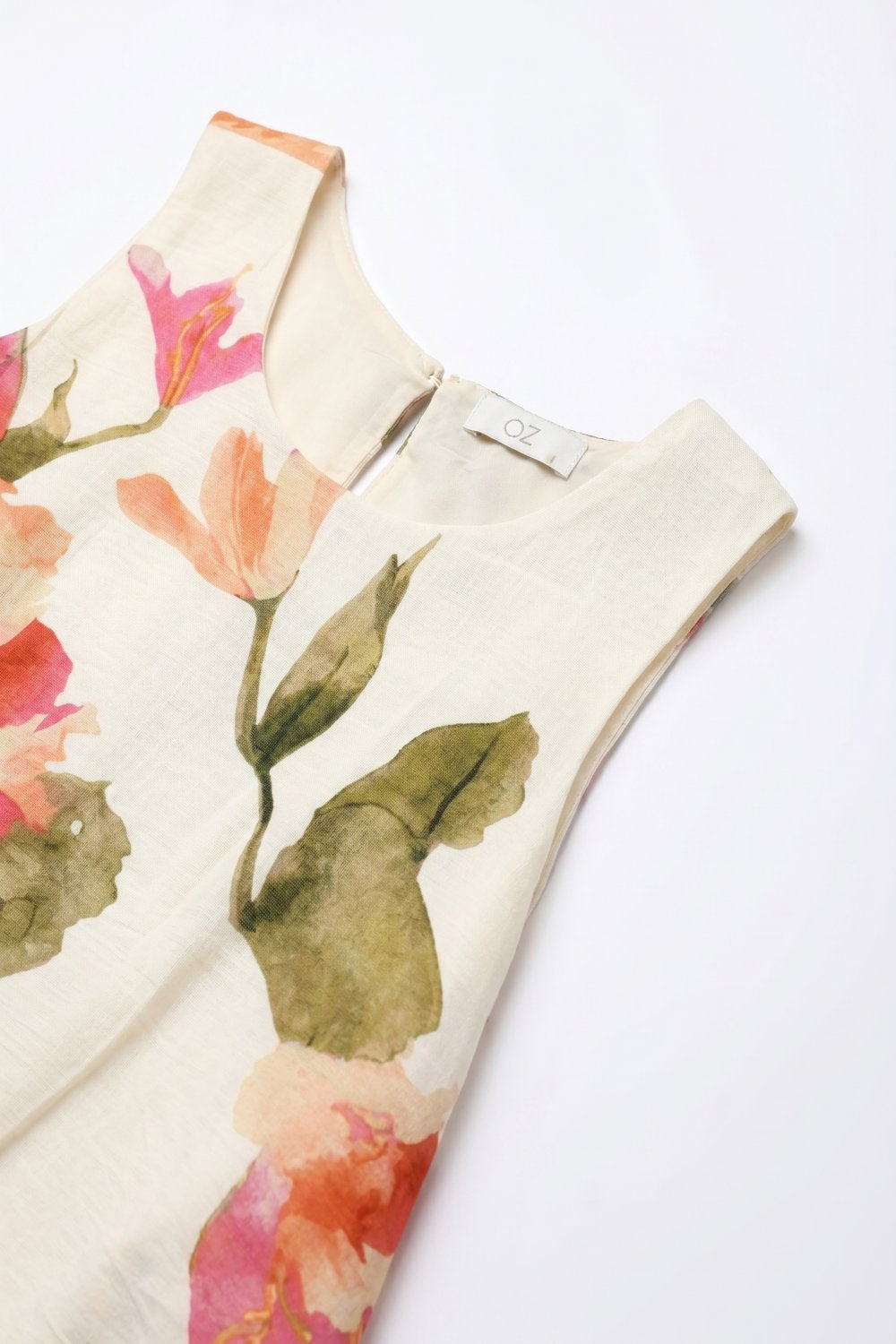 Cream Floral Print Sleeveless Top