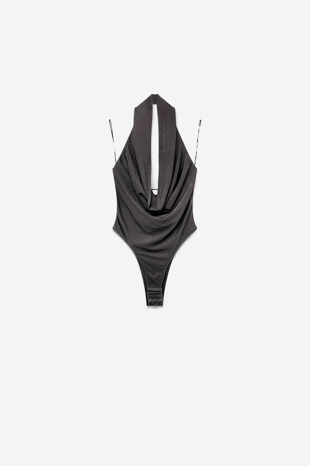 Black Lightweight Jersey Cowl Neck Halter Bodysuit - top