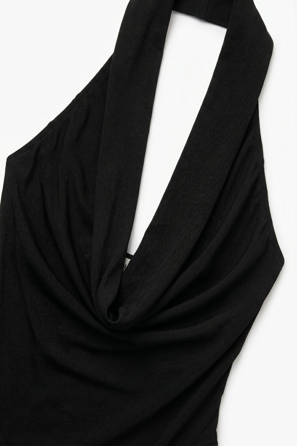 Black Lightweight Jersey Cowl Neck Halter Bodysuit - top
