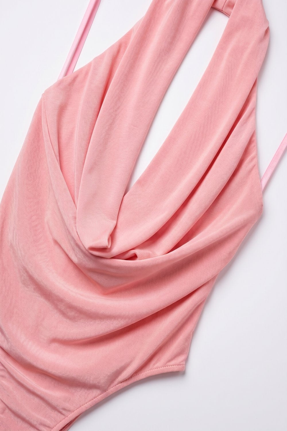 Pink Stretch Jersey Draped Cowl Neck Halter Bodysuit - top