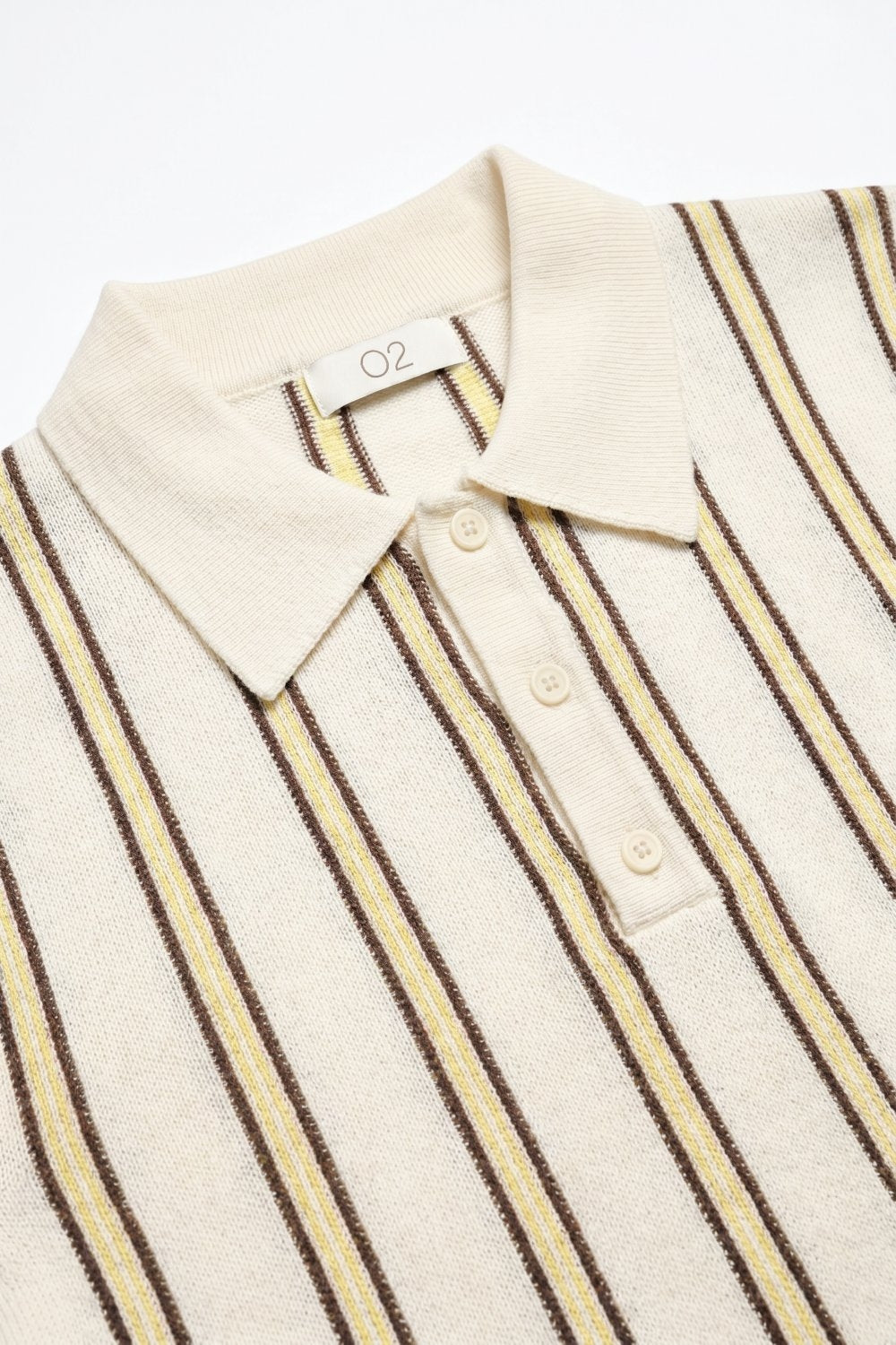 Cream Stripe Fine Knit Button-up Polo - Polos