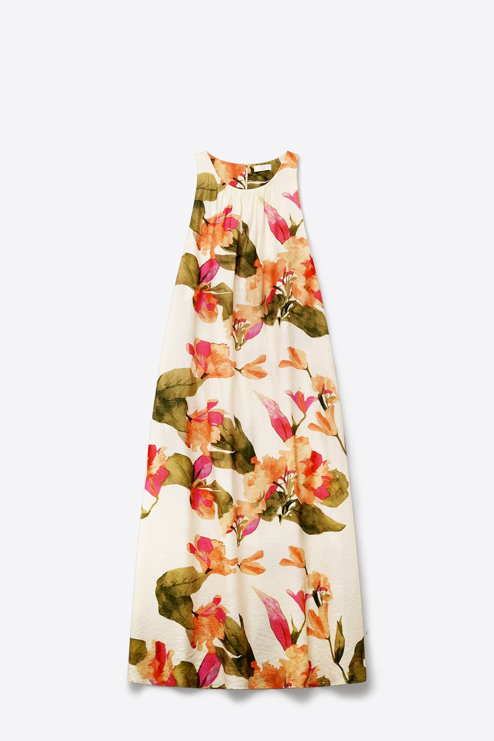 Sleeveless light woven maxi dress with a cream floral print in a relaxed fit - dress