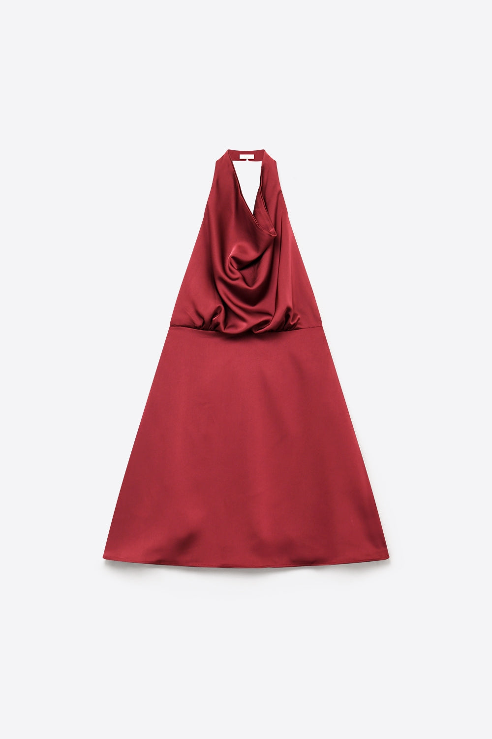 Burgundy Satin Cowl Neck Halter A-Line Mini Dress with open back - dress