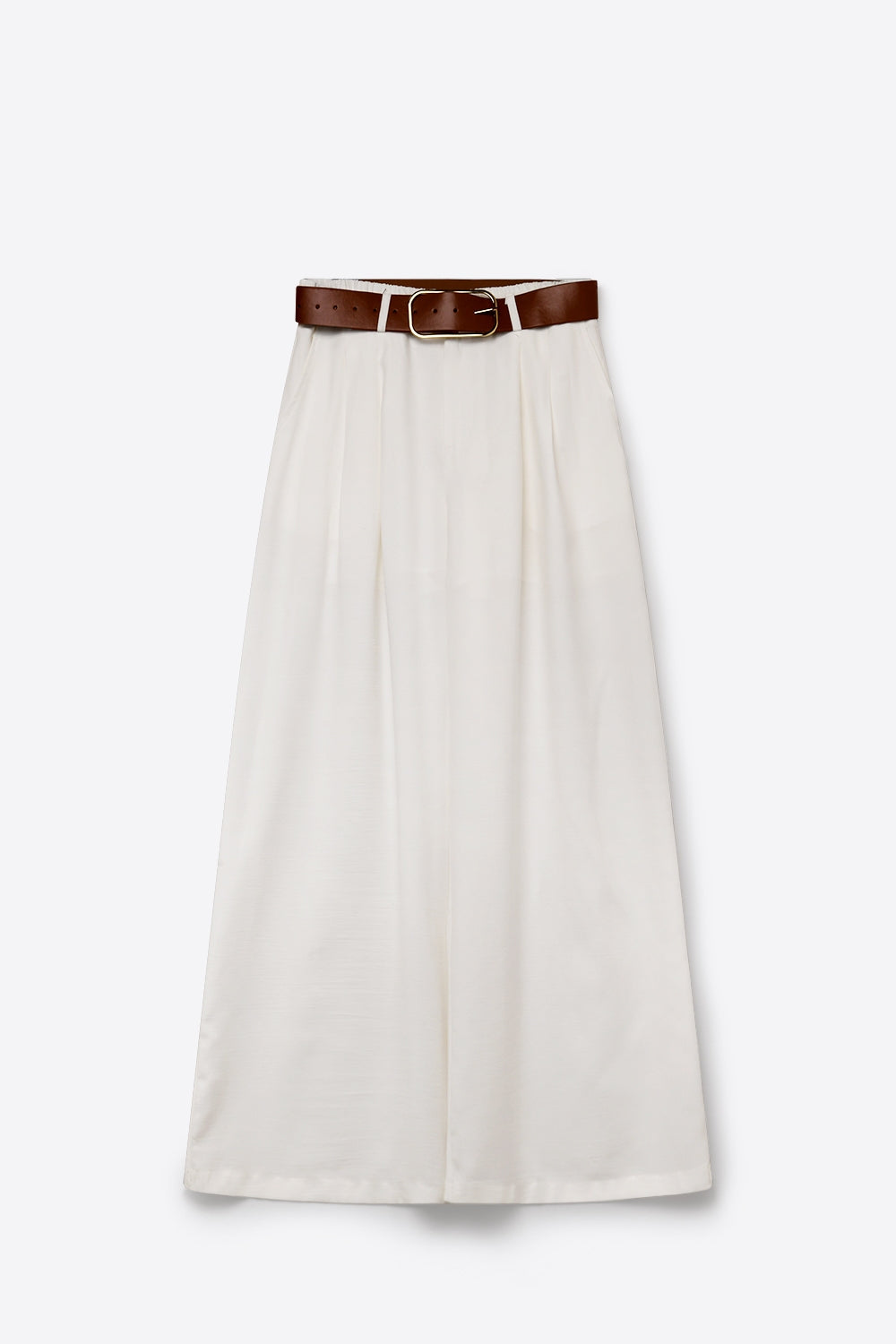 Lightweight Woven Fabric Pleated Belted Wide Leg Pants in white - trousers