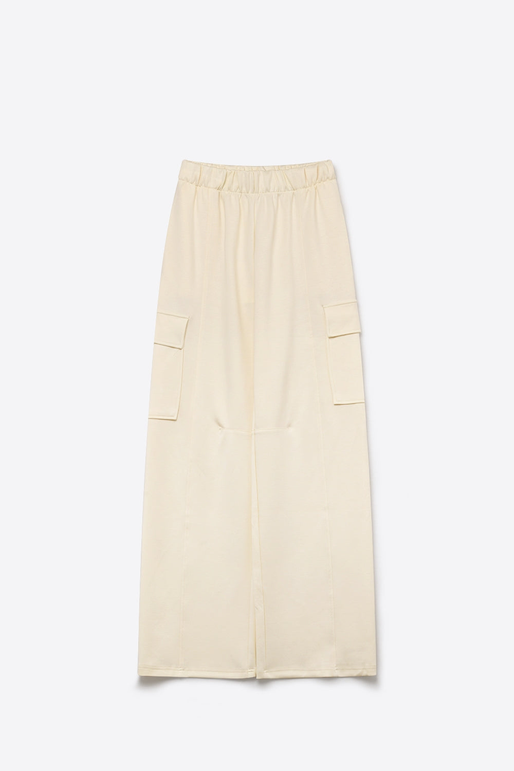 Cream viscose Elastic Waist Cargo Pocket Wide Leg Pants - trousers