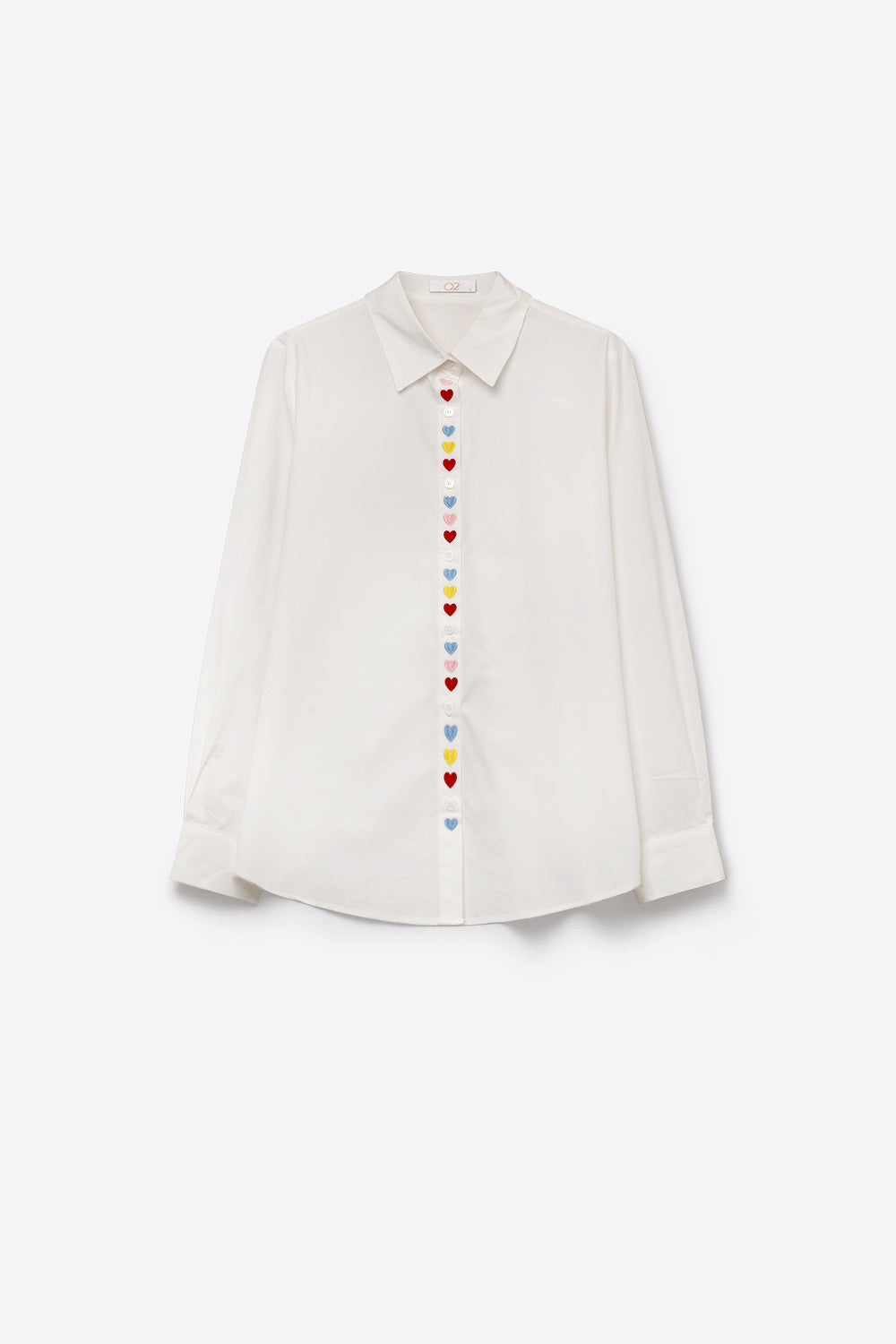 White Heart Embroidered Button Front Shirt - Shirts
