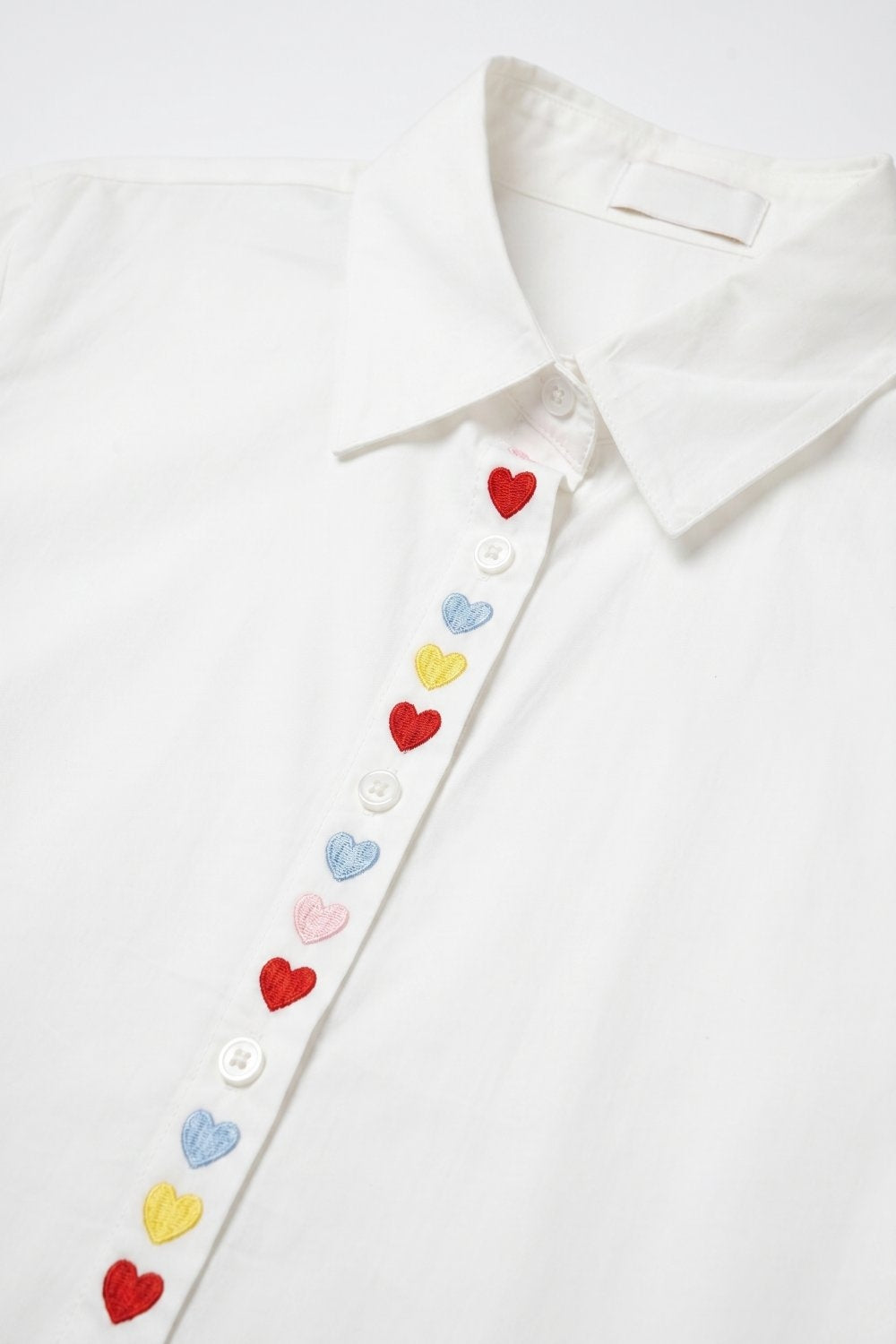 White Heart Embroidered Button Front Shirt - Shirts