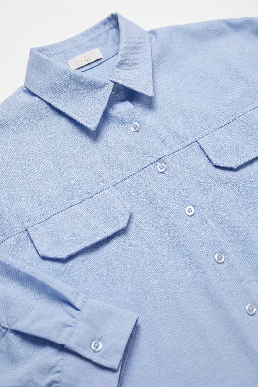 Light Blue oxford fabric Cropped Shirt with 3/4 sleeves - Shirts