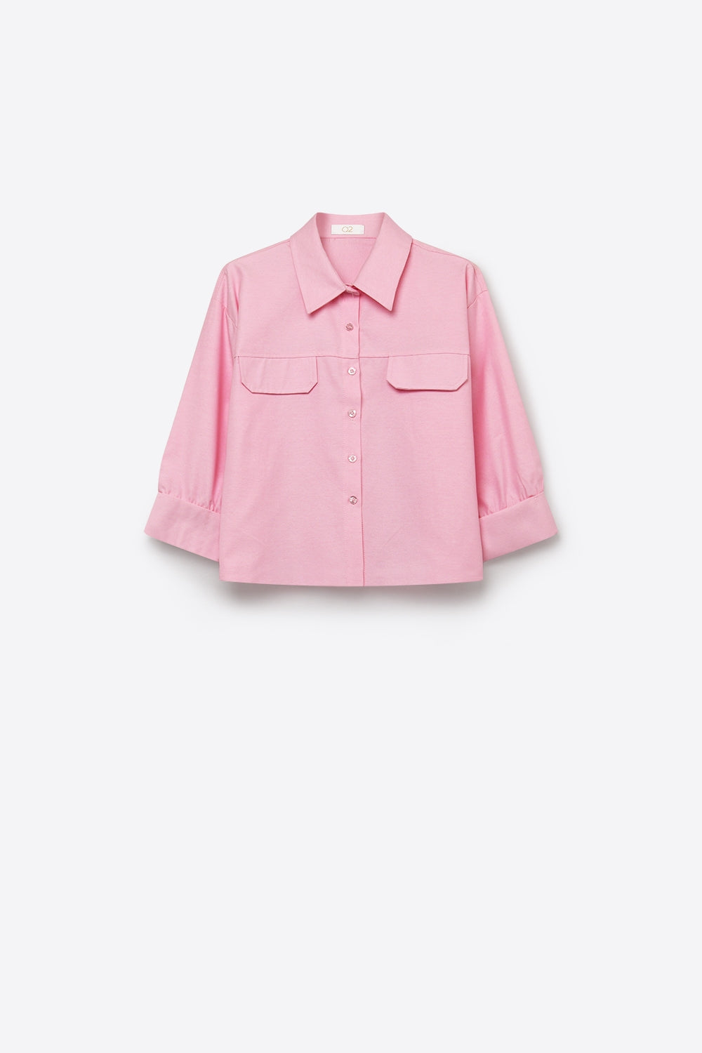 Pink oxford fabric Cropped Shirt with Chest Pockets - Shirts